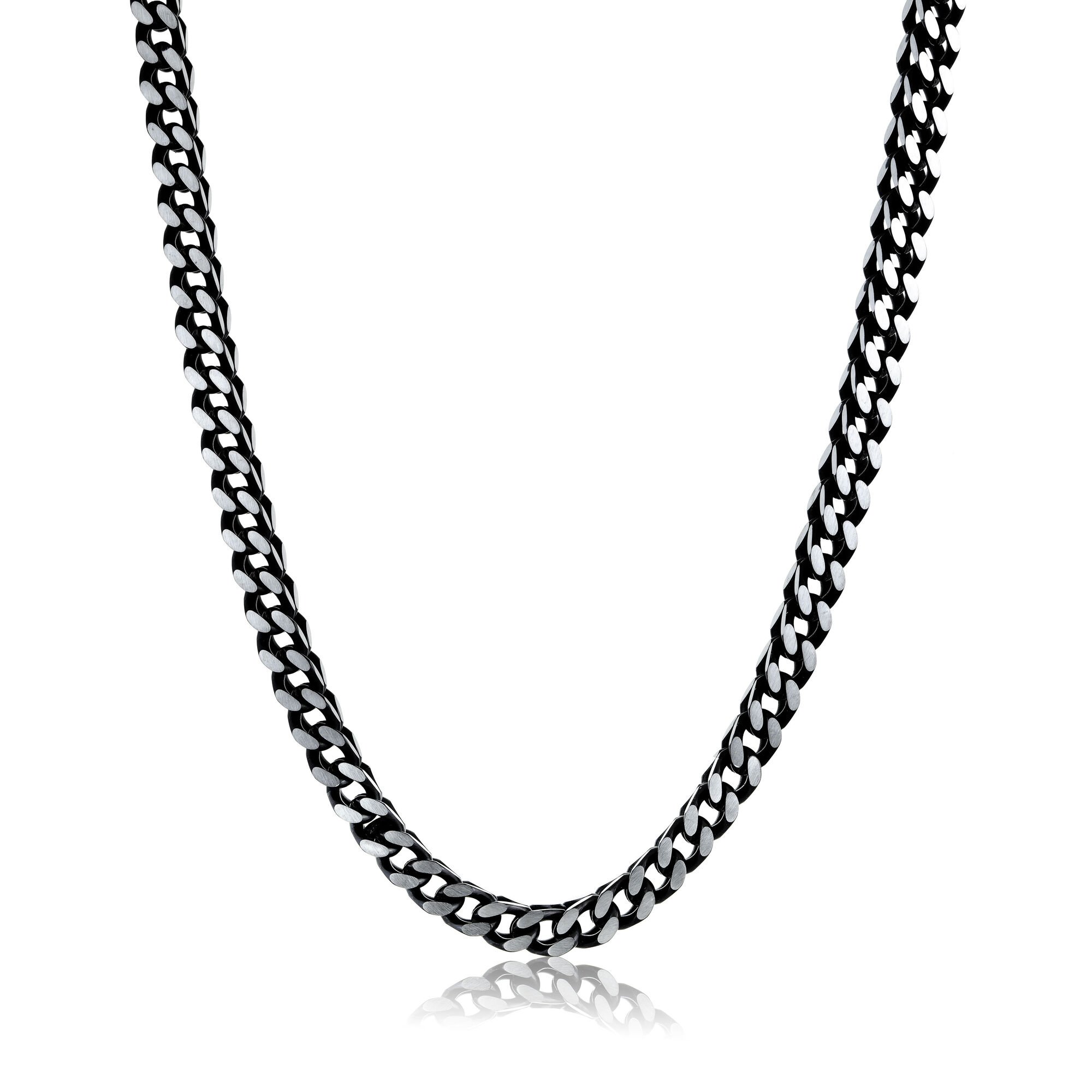 Men's Black Ion Plated Two Tone Stainless Steel 6 MM Box Chain Necklace - 22 Inch | Metro Jewelry