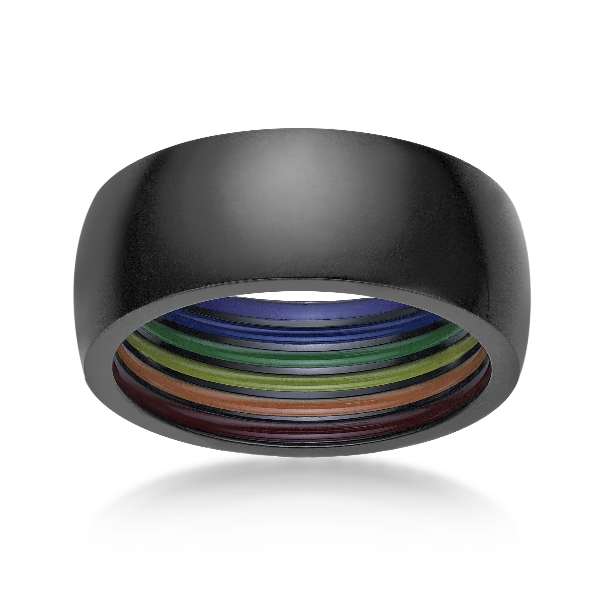 Men's Black Ion Plated Stainless Steel Pride Ring with Inner Rainbow | Metro Jewelry