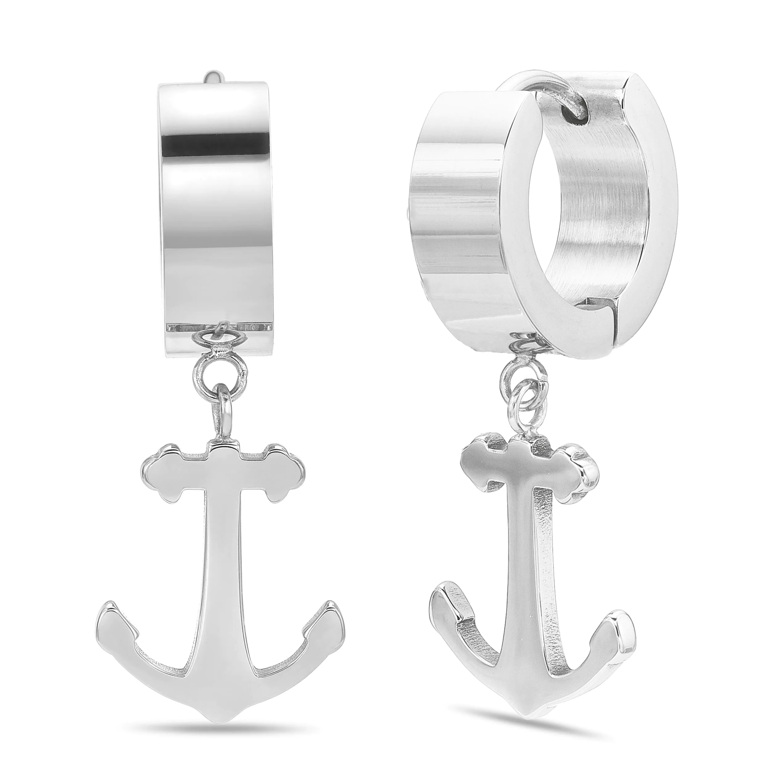Stainless Steel Dangling Anchor Hoop Earrings